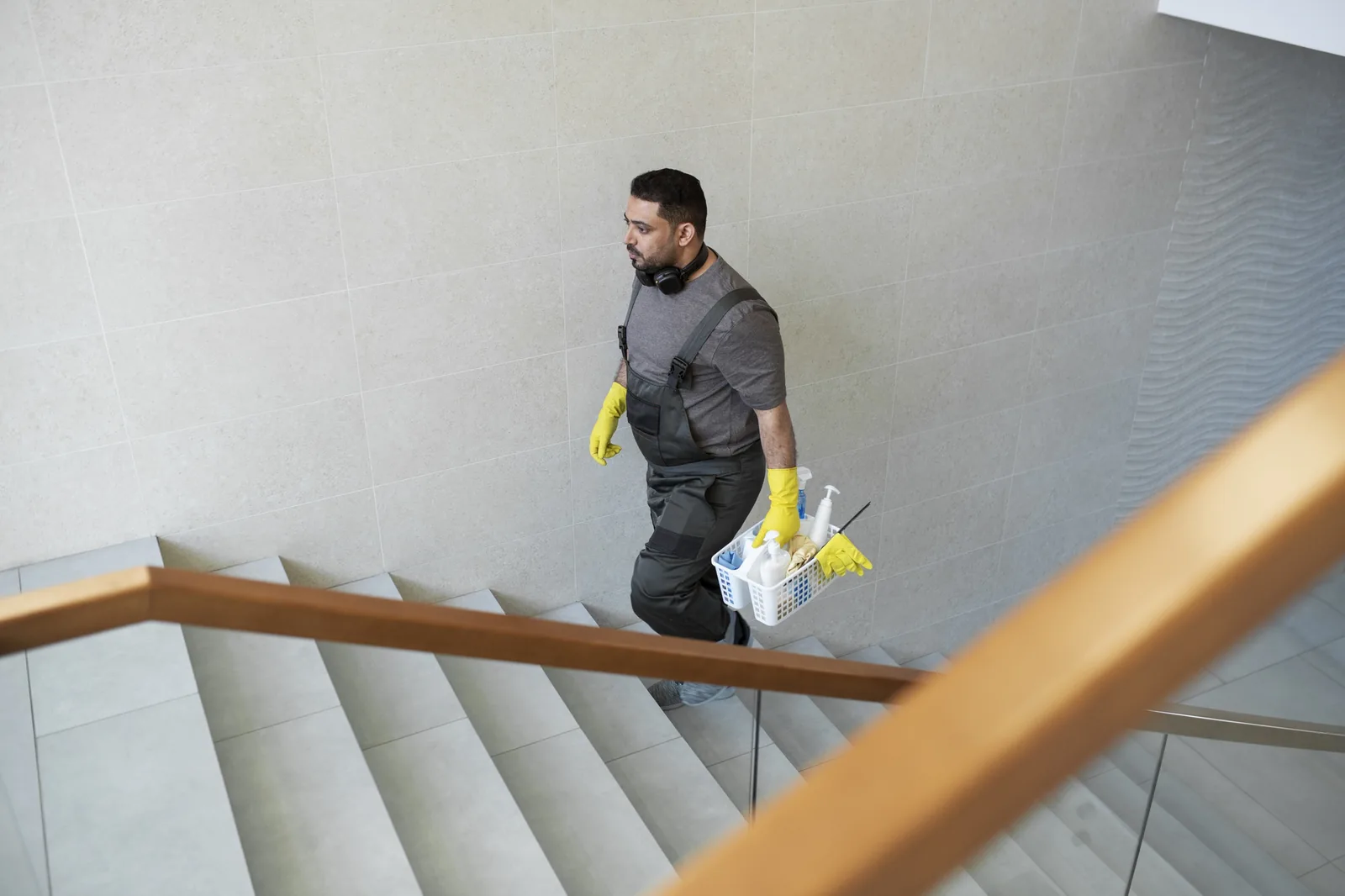 Treppenhausreinigung durch eine Reinigungskraft